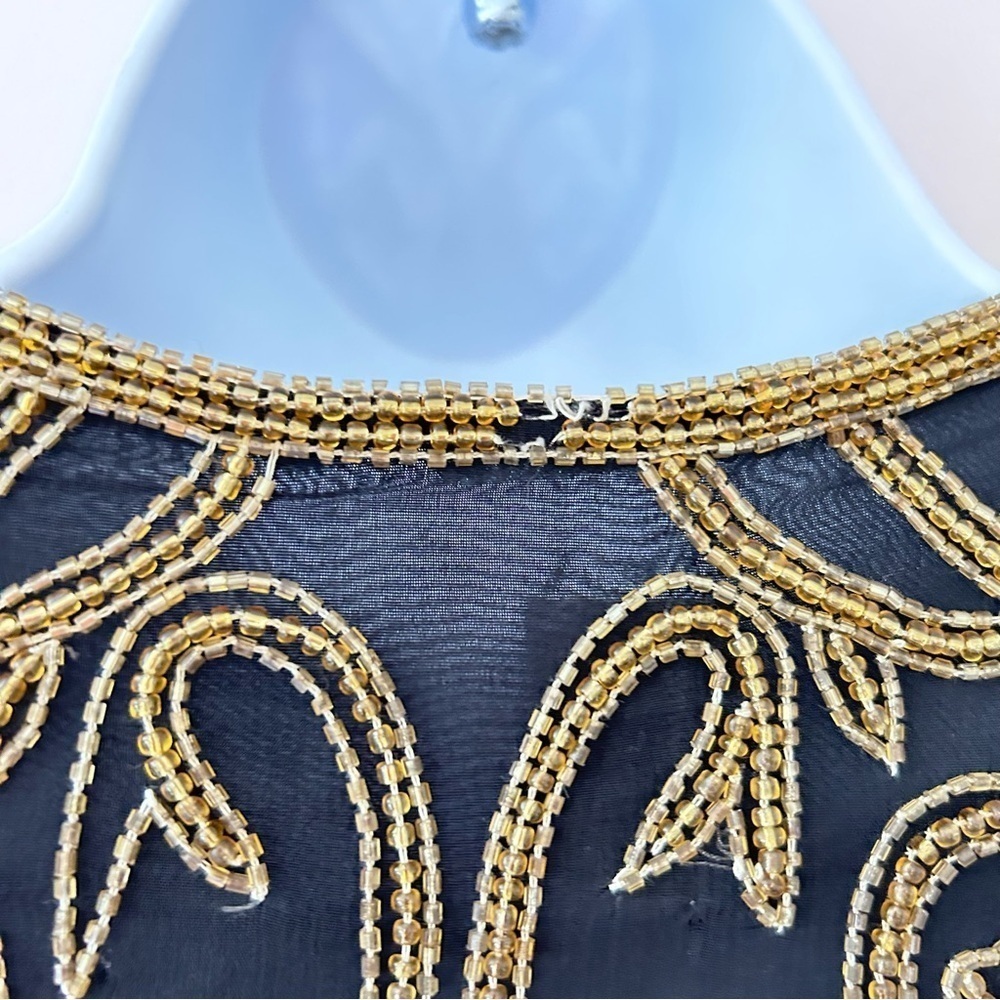 LORD AND TAYLOR Vintage Silk Gold Beaded Dress Jacket Size 10 Mob Wife - Picture 7 of 11